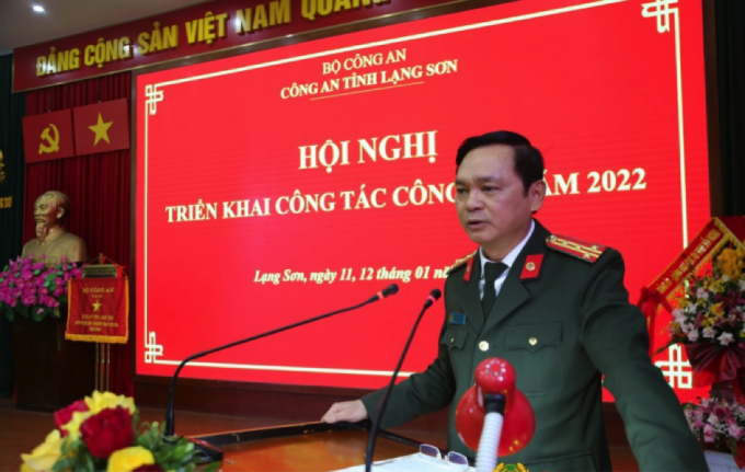 Đại tá Thái Hồng Công - Ủy viên Ban Thường vụ Tỉnh ủy, Bí thư Đảng ủy, Giám đốc Công an tỉnh Lạng Sơn chỉ đạo triển khai công tác công an năm 2022.