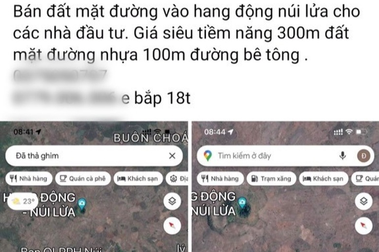 Một cá nhân công khai rao bán đất mặt đường vào hang động núi lửa, thuộc quản lý của một doanh nghiệp bảo vệ rừng (Ảnh chụp màn hình).