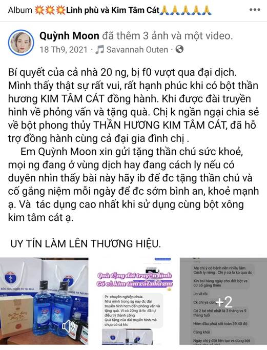 Một người bán hàng quảng cáo chữa Covid-19 bằng cách niệm chú và dùng bột Kim Tâm Cát