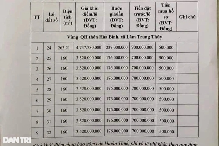 Những lô đất ở nông thôn nhưng được đưa ra đấu giá với mức giá 