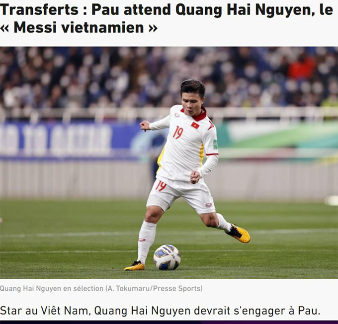 L'Equipe đưa tin Quang Hải sắp gia nhập Pau FC