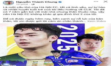 Thành Chung nhận lót tay chục tỉ, hứa cống hiến hết mình cho Hà Nội FC