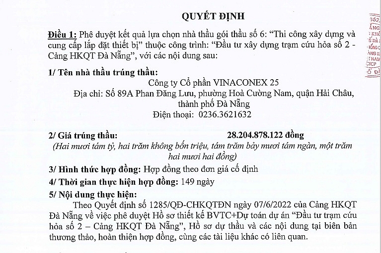 Trích 1 phần Quyết định của Giám đốc Cảng hàng không quốc tế Đà Nẵng