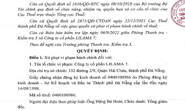 Cục Thuế Đà Nẵng xử phạt Lilama 7