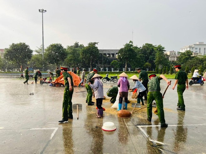 Xúc động hình ảnh cán bộ Công an đội mưa chạy lúa giúp dân ảnh 3