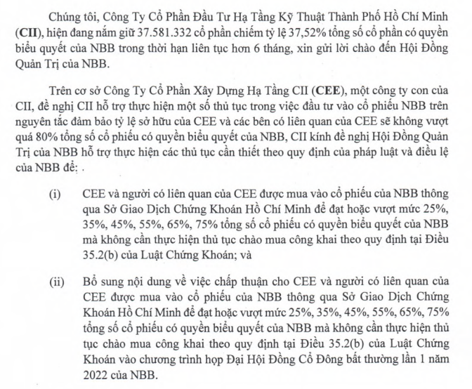 Công ty con của CII muốn nâng sở hữu và chi phối tại Năm Bảy Bảy (NBB)?