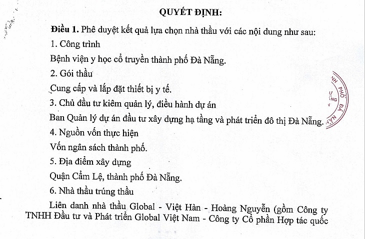 Một phần QĐ của Ban QLDA QLDA Đầu tư xây dựng hạ tầng và Phát triển đô thị Đà Nẵng 