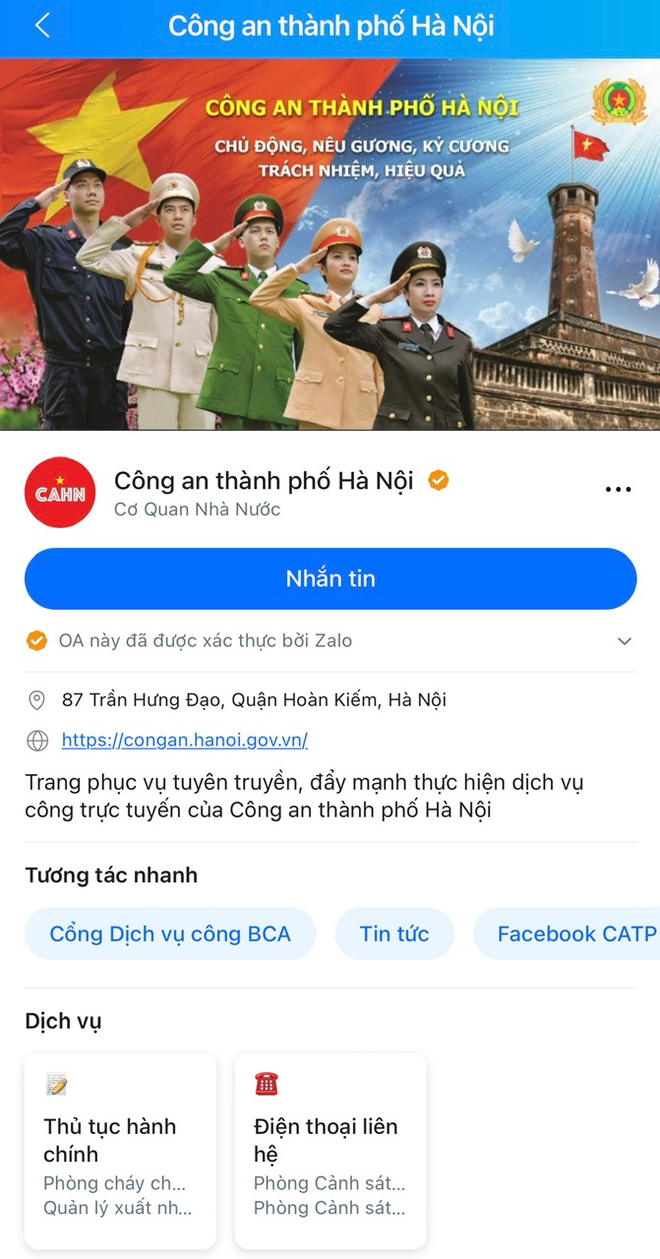 Công an Hà Nội ra mắt trang mạng xã hội Zalo trong giải quyết thủ tục hành chính ảnh 1