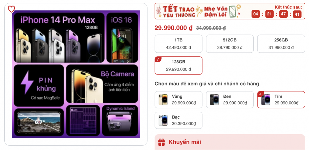 iPhone 14 Pro Max đang giảm sâu so với thời điểm ra mắt