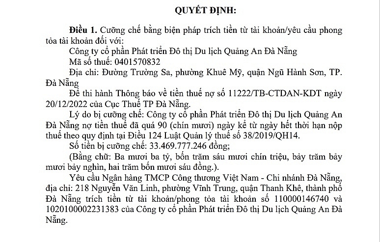 Quyết định của Cục Thuế Đà Nẵng