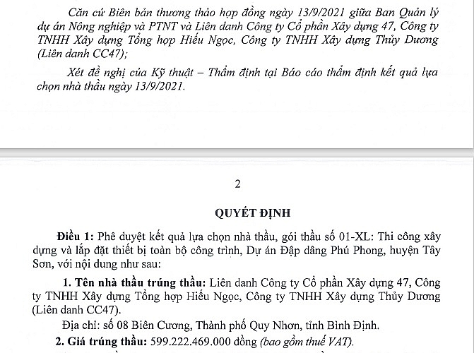 Công ty Hiếu Ngọc đấu thầu hiệu quả tại Ban QLDA đầu tư xây dựng các công trình NN&PTNT Bình Định