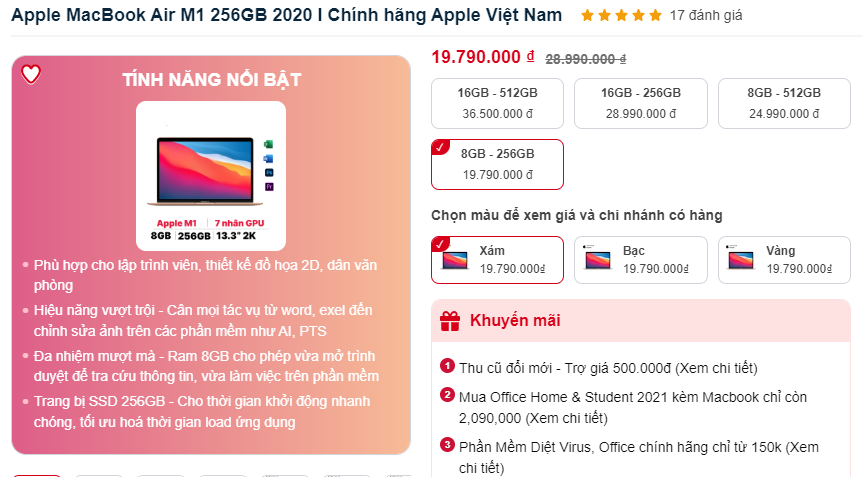 Cập nhật giá MacBook Air M1 tại cellphones