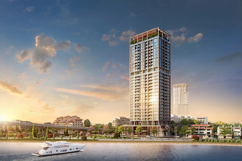 Sun Cosmo Residence Da Nang kề cận bên sông Hàn giữa lòng Đà thành. Ảnh phối cảnh minh họa