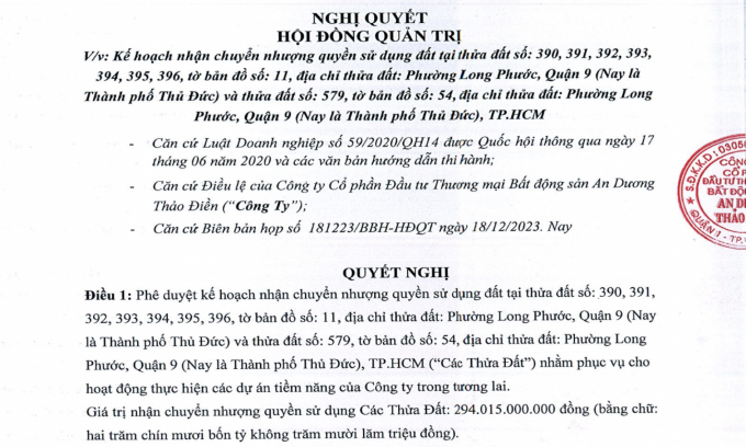 “Nhẹ gánh” nợ vay, An Dương Thảo Điền (HAR) “vung tiền” mua đất Thủ Đức