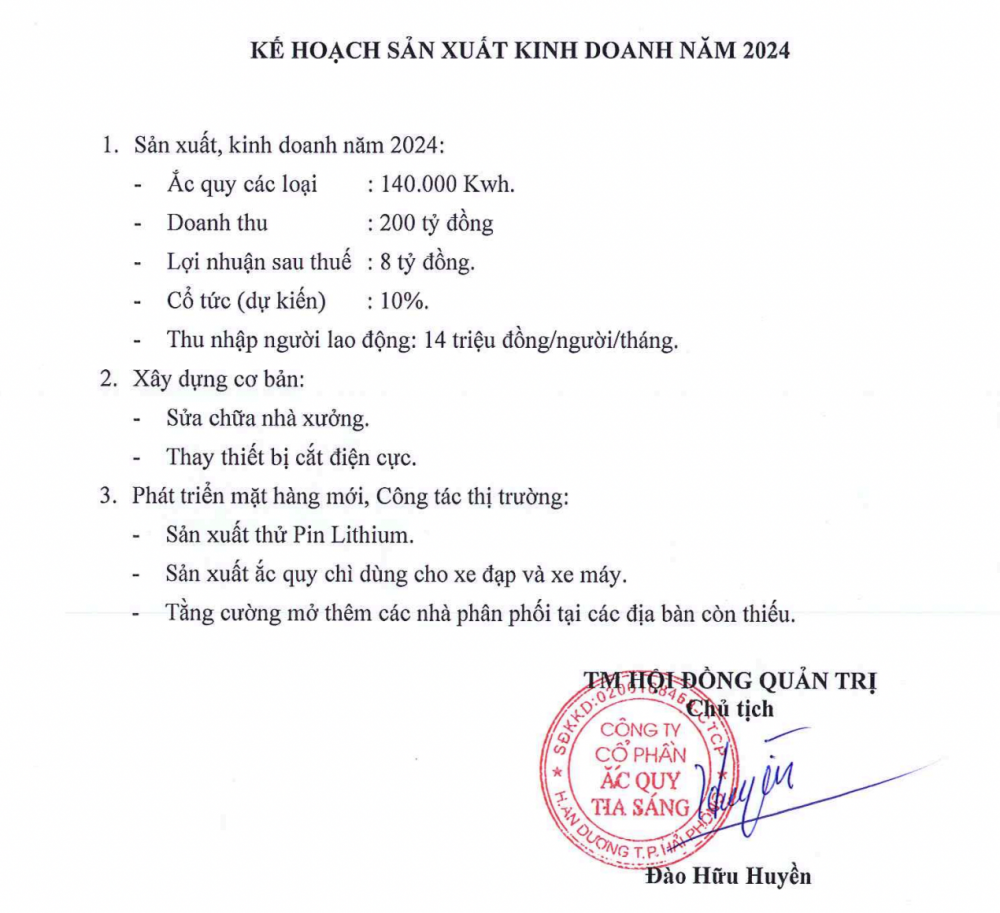 Được “ông trùm” Hóa chất Đức Giang (DGC) hậu thuẫn, Ắc quy Tia Sáng (TSB) “thử sức” với pin lithium, đặt mục tiêu lãi năm 2024 tăng gấp đôi