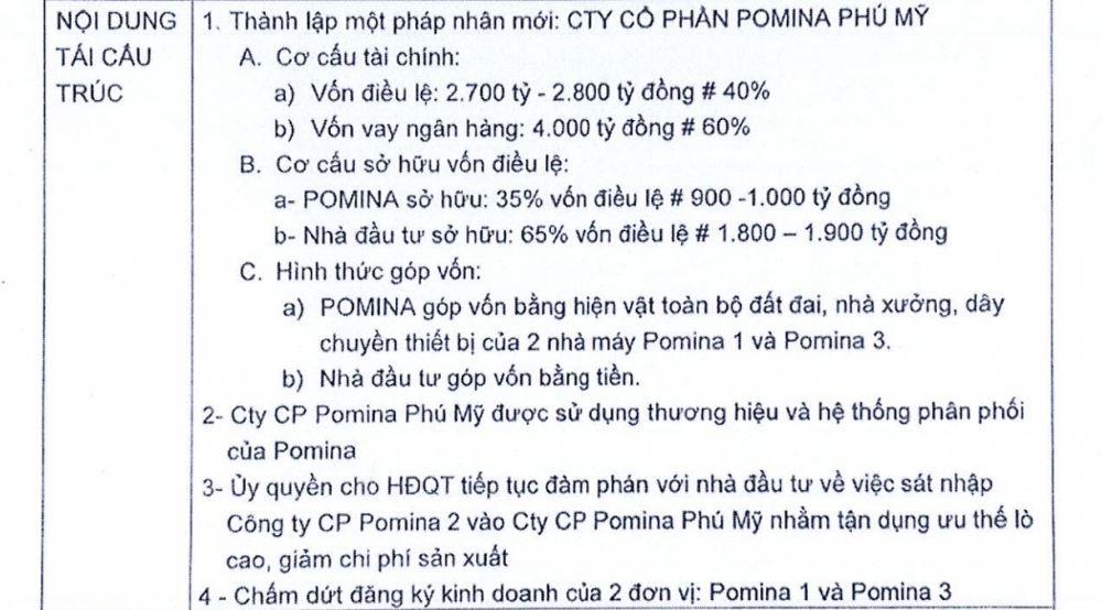 Thép Pomina (POM) tiết lộ thêm về kế hoạch tái cấu trúc, sẽ thành lập pháp nhân mới để nhận vốn từ nhà đầu tư