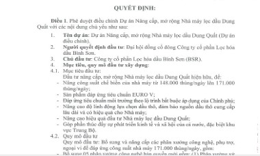 Nhà máy Lọc dầu Dung Quất tăng vốn đầu tư lên gần 1,5 tỷ USD, vận hành vào 2028