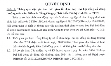 Kinh Bắc (KBC) gia hạn ĐHĐCĐ thường niên năm 2024