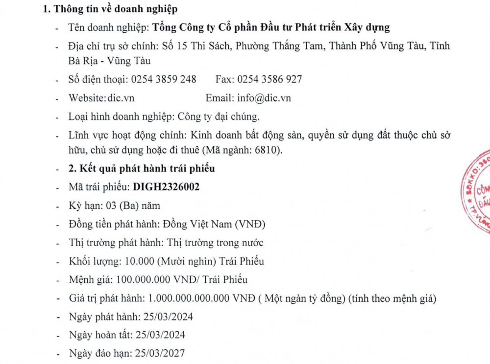 Thêm 1.000 tỷ đồng trái phiếu “chảy” về DIC Corp (DIG)