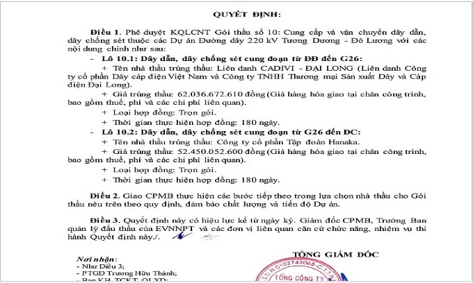 CADIVI (CAV) đánh bại nhiều đối thủ, dành được gói thầu tại Truyền tải điện Quốc gia