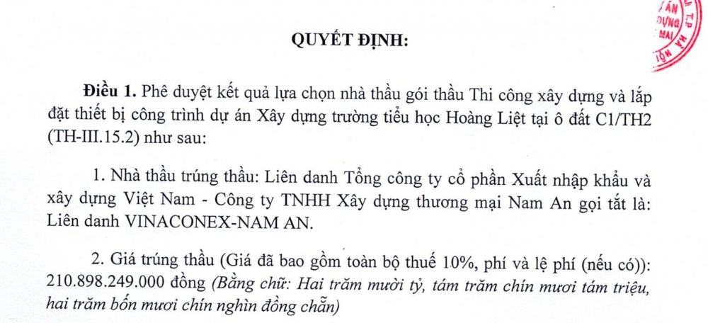 Hé lộ năng lực liên danh Vinaconex-Nam An vừa trúng gói thầu hơn 200 tỷ đồng tại Hà Nội