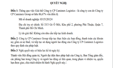 Dồn lực cho lĩnh vực thủy sản, Camimex (CMX) "xóa sổ" công ty con trong lĩnh vực vận tải