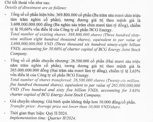 Chưa chào sàn UPCoM, BCG Energy bị công ty mẹ thoái bớt vốn