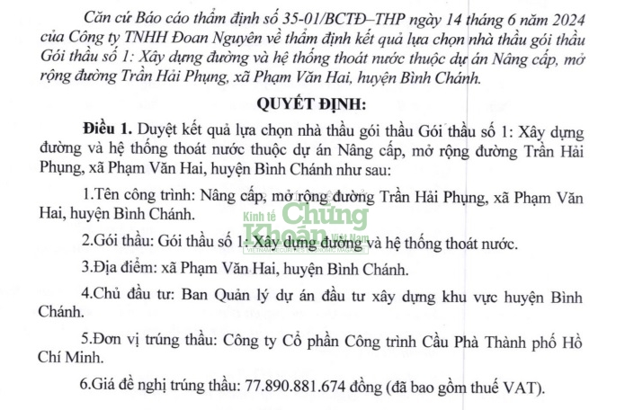 Quyết định phê duyệt do ông Bùi Trọng Thống vừa ký