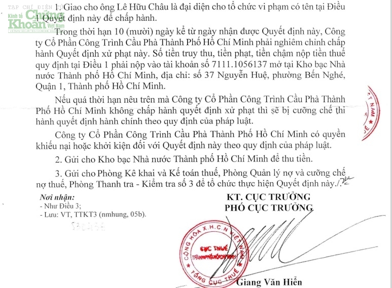 Trích một phần quyết định xử phạt của Cục Thuế TP HCM