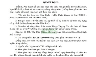 Liên danh TEDI – Giang Đông trúng gói thầu trăm tỷ đồng thuộc dự án cao tốc Hòa Bình – Mộc Châu