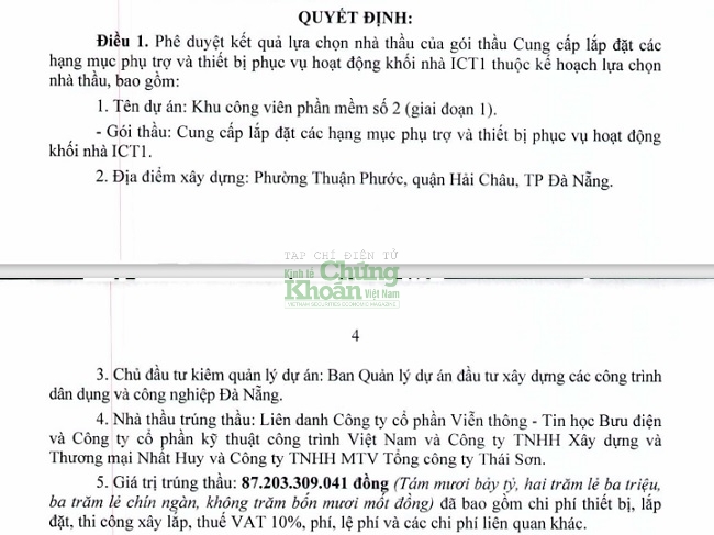 Quyết định công bố Liên danh CTIN trúng thầu