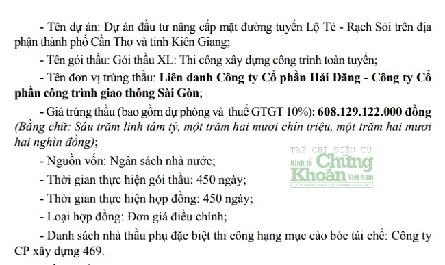 Công ty 469 xuất hiện trong liên danh trúng thầu với tư cách thầu phụ đặc biệt