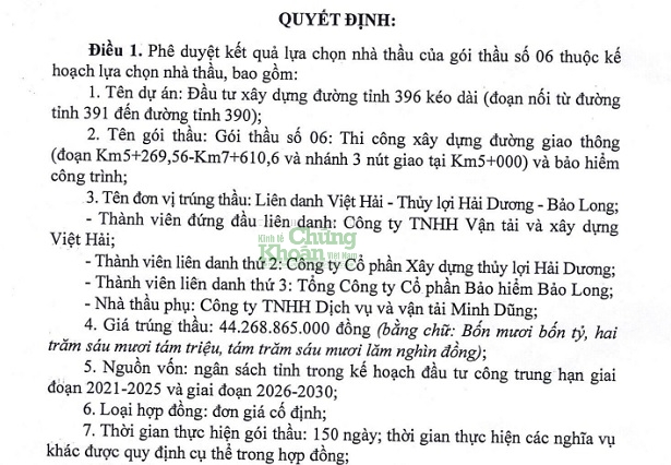 Quyết định vừa được ông Vũ Văn Tùng, GĐ Bam QLDA Đầu tư xây dựng tỉnh Hải Dương ký