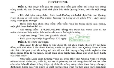 Vượt mặt nhiều ông lớn, cặp đôi Đại Thiên Trường – 873 ‘về nhất’ ở gói thầu giao thông 412 tỷ đồng