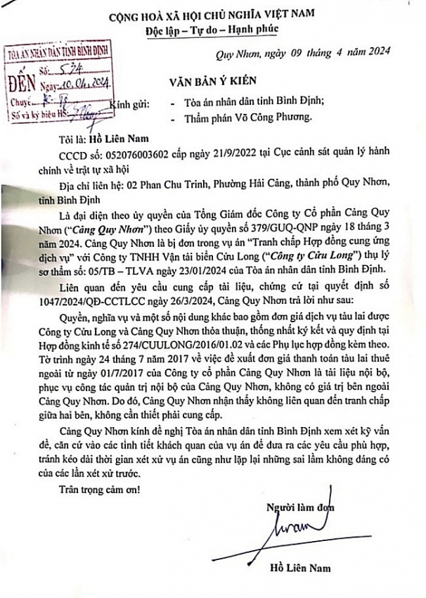 Đại diện Cảng Quy Nhơn từ chối cung cấp tài liệu, đề nghị TAND Bình Định xem xét kỹ vấn đề để đưa ra yêu cầu phù hợp