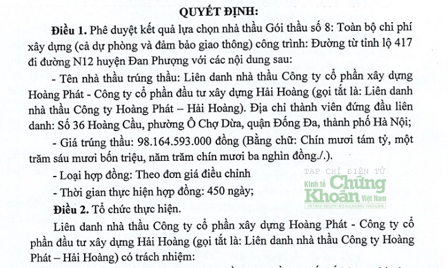 Bộ đôi Hải Hoàng và Hoàng Phát: Trúng thầu không cạnh tranh tại Đan Phượng (Hà Nội), tiết kiệm 